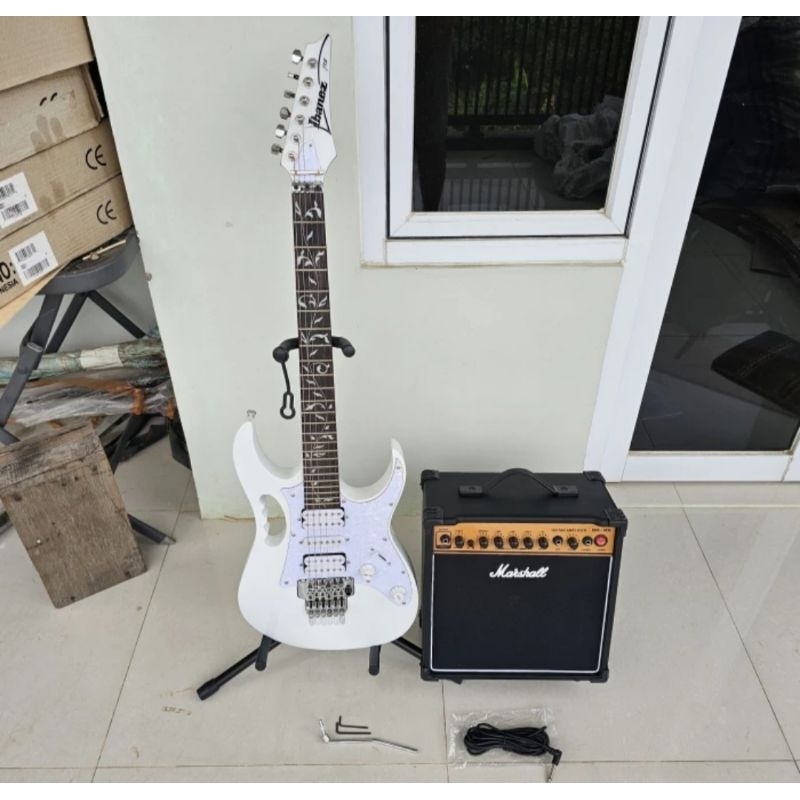 Gitar ibanez jem flower white plus ampli dan kabel jack siap pakai mantap