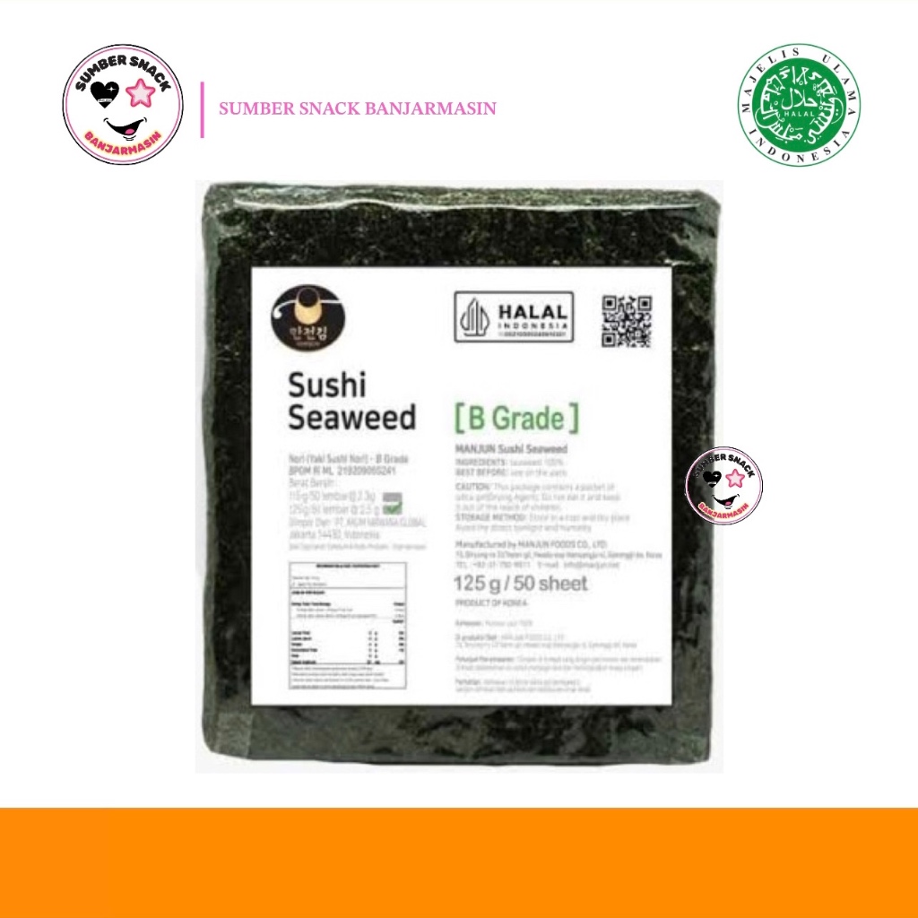 

Manjun Sushi Seaweed Grade B (Isi 50pcs/Pack) (50x2,5g)