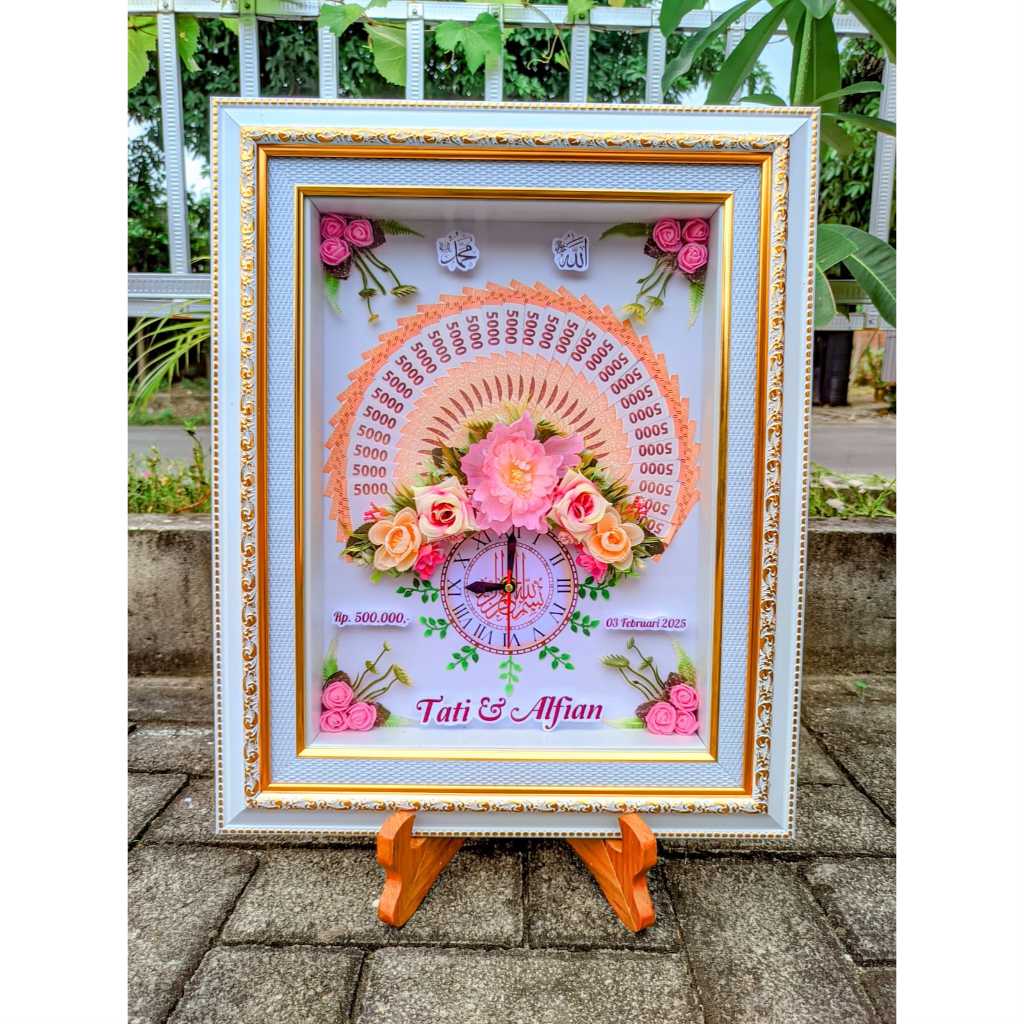 Mahar Nikah Uang Melingkar / Mahar Cakra / Pakai Jam Dinding dan Foto / Mahar Nikah / Mahar Pernikah