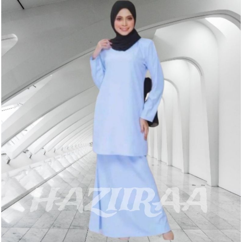 Setelan Baju Kurung Wanita Modern Bahan Katun Toyobo Polos One set Tunik Pakaian Melayu Kebaya musli