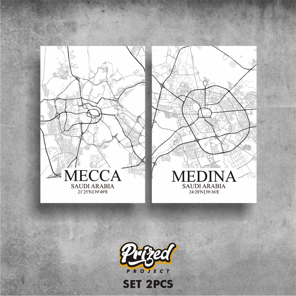 Hiasan Dinding Aesthetic Map Peta Mekah Madinah Ruang Tamu Mewah