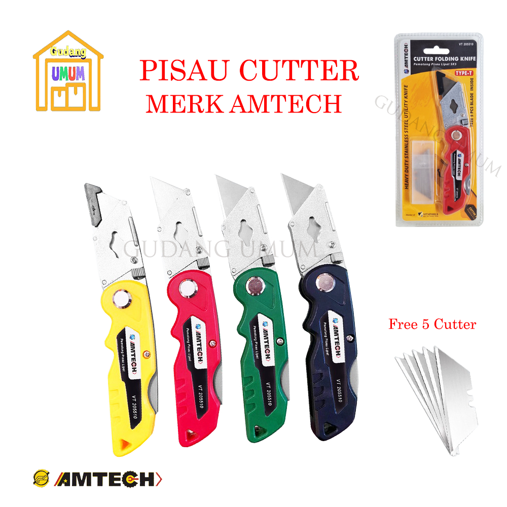 

Pisau Cutter AMTECH / Pisau Cutter Lipat Material SK5 Isi Mata Pisau 5 Pcs