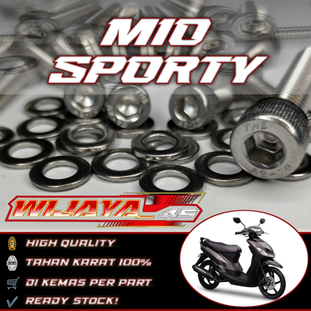 Baut Cvt Mesin Mio Sporty Stainless Baut L Set Mesin Mio Full Stainless Anti Karat 100% STAINLESS