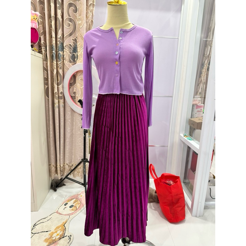 PRELOV Women’s Cardigan Lilac, Rok Bludru Ungu Tua