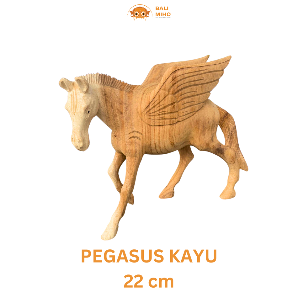 Patung Kuda Pegasus Kayu Ukuran 25 cm - Patung Kuda Kayu - Kerajinan Kuda Kayu - Patung Kuda Bersaya