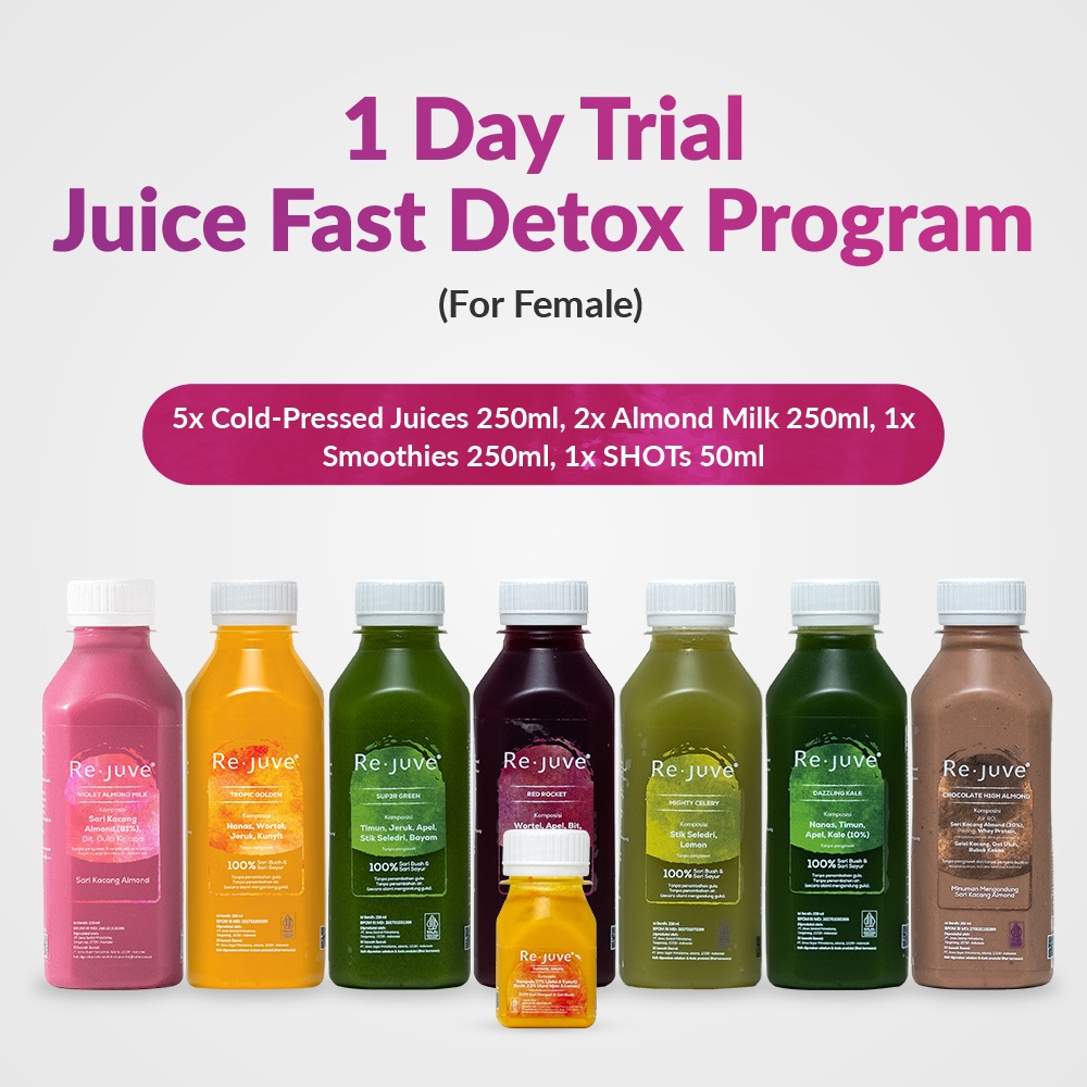 

Re.juve Jkt - Paket Detox Trial 1 Hari (Juice Fast Program - Women)