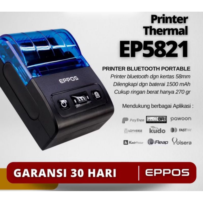 Mini Portable Thermal Printer Bluetooth Baterai Rechargeable EPPOS EP5821 PPOB / Kasir 58mm | Suppor