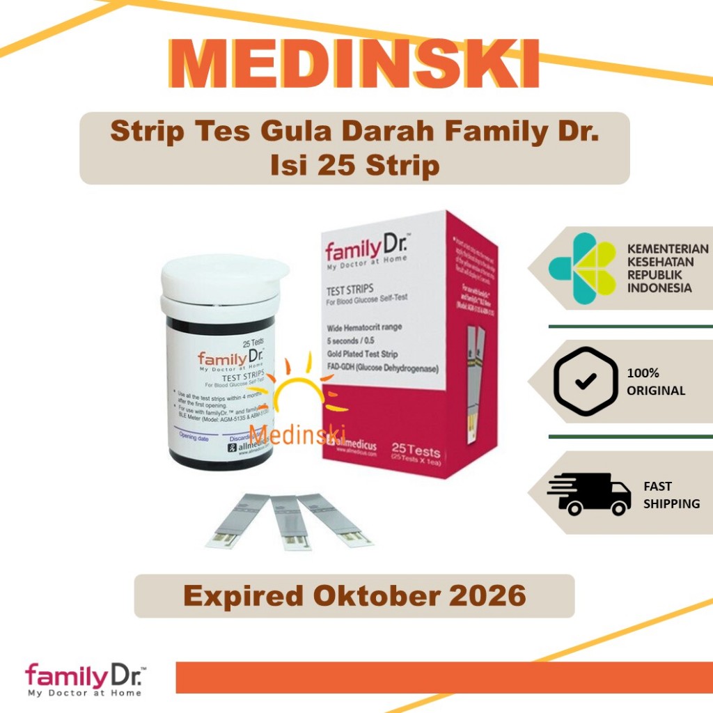 Strip Gula Darah Family Dr Isi 25 Stik FamilyDr Tes Cek Glukosa GDS