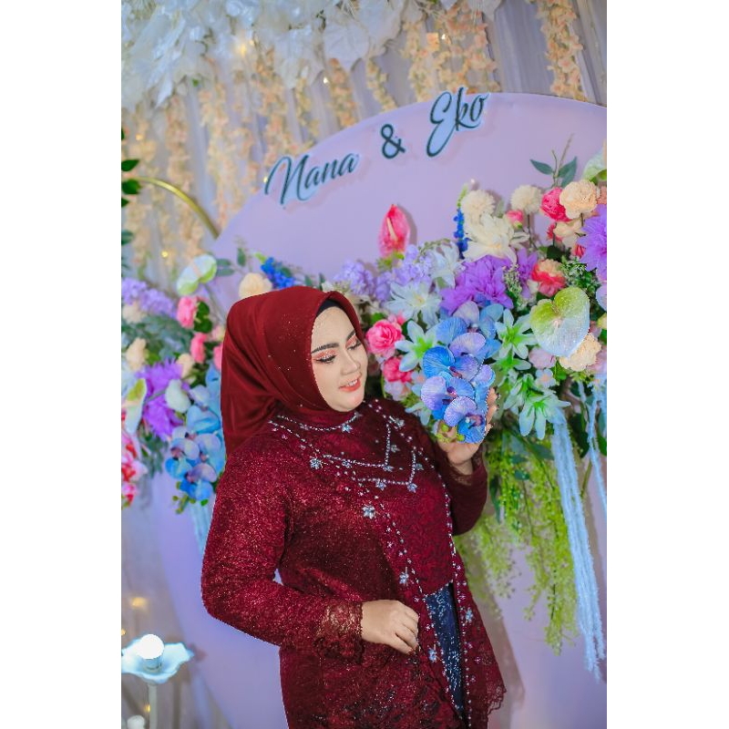 Atasan Kebaya Kutu Baru Modern Payet Kutu Baru Kebaya Atasan Kebaya Full Payet Kutu baru Burgundy Fu