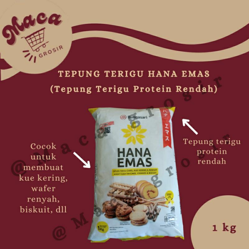Tepung terigu hana emas 1kg/tepung terigu protein rendah