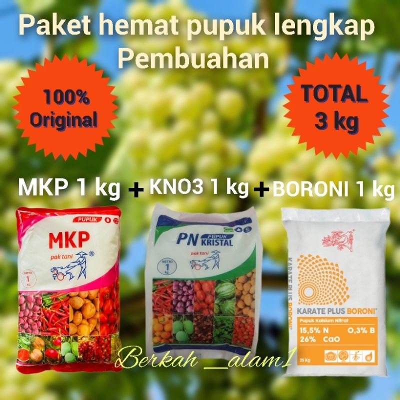 Paket hemat pupuk anggur MKP KNO3 PUTIH BORONI 3 kg