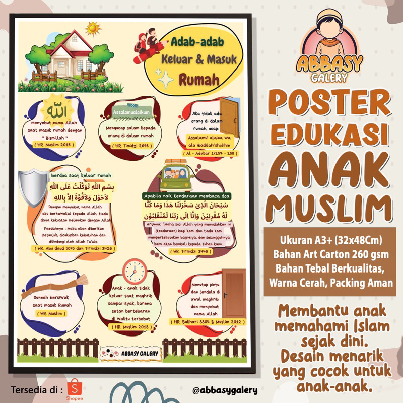 Poster Edukasi Muslim - Poster Dinding - Poster Anak Belajar - Adab adab keluar & masuk rumah