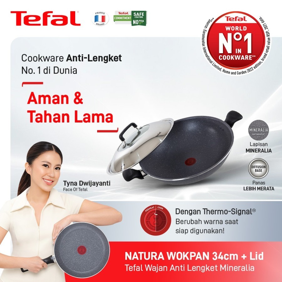 Tefal Natura Wokpan 34cm + Lid Wajan Anti Lengket
