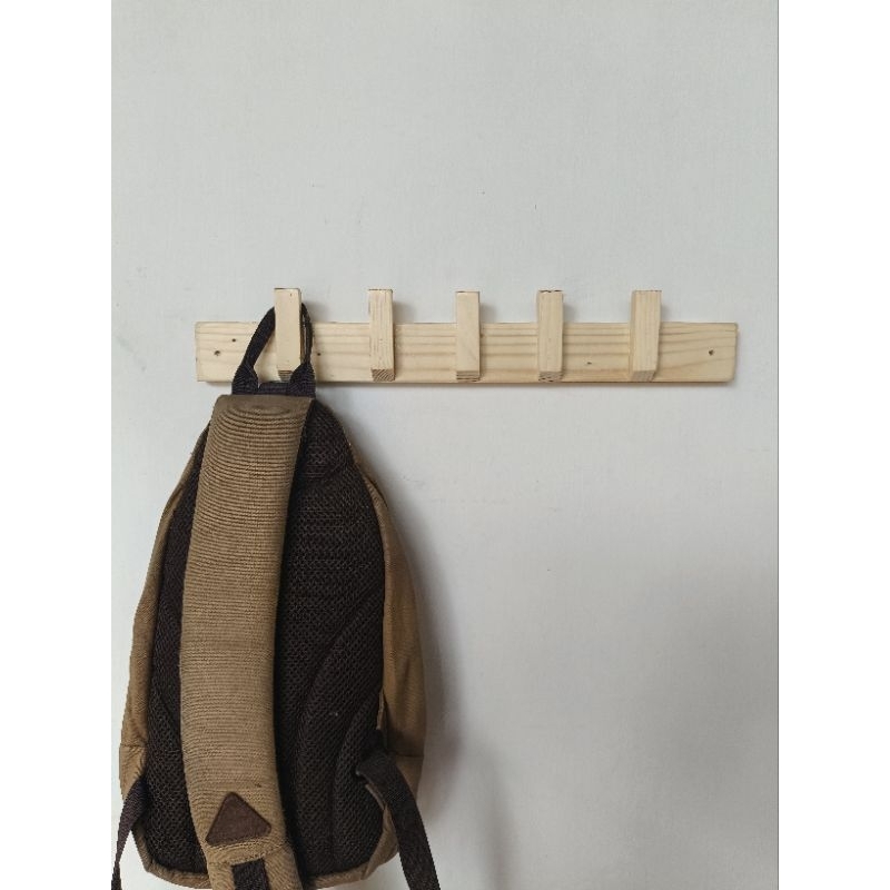 gantungan baju tas serbaguna minimalis bahan kayu jati Blanda