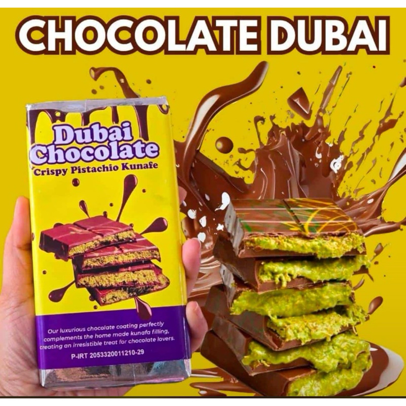 

Chocolate Dubai Original Crispy "PISTACHIO KUNAFE" Berat ±220 gr ,Size 16x8 cm ,Coklat Viral Lembut Meleleh Dimulut Food Cocoa Cemilan Makanan Cokelat