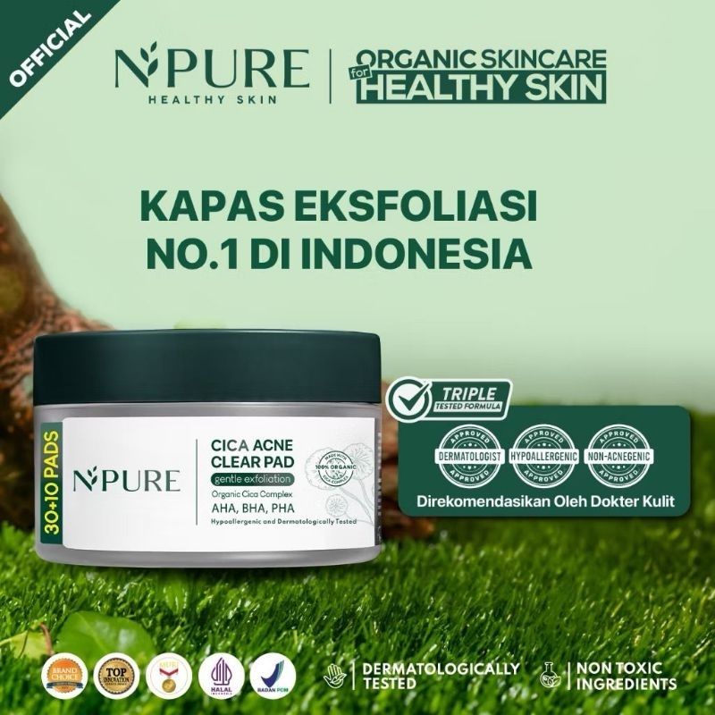Afifah Shop|NPURE Acne Clear Pad Cica / Kapas Eksfoliasi Kulit Jerawat / Acne Exfoliating Pad (40 pa