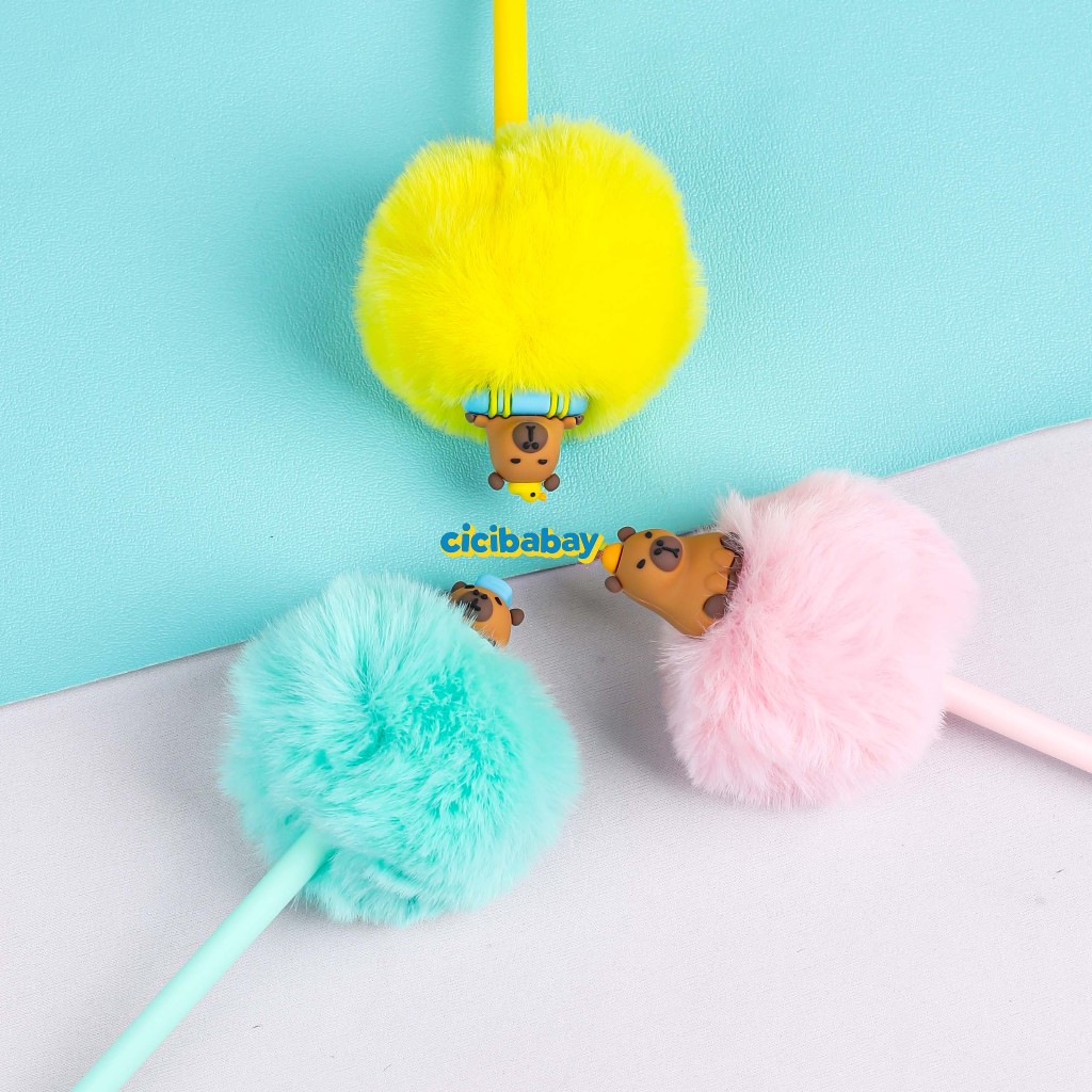 

Pom Pom Bulu Furry Pen Fluffy Pulpen Cute 0.5mm Gel Pen Capybara Mini
