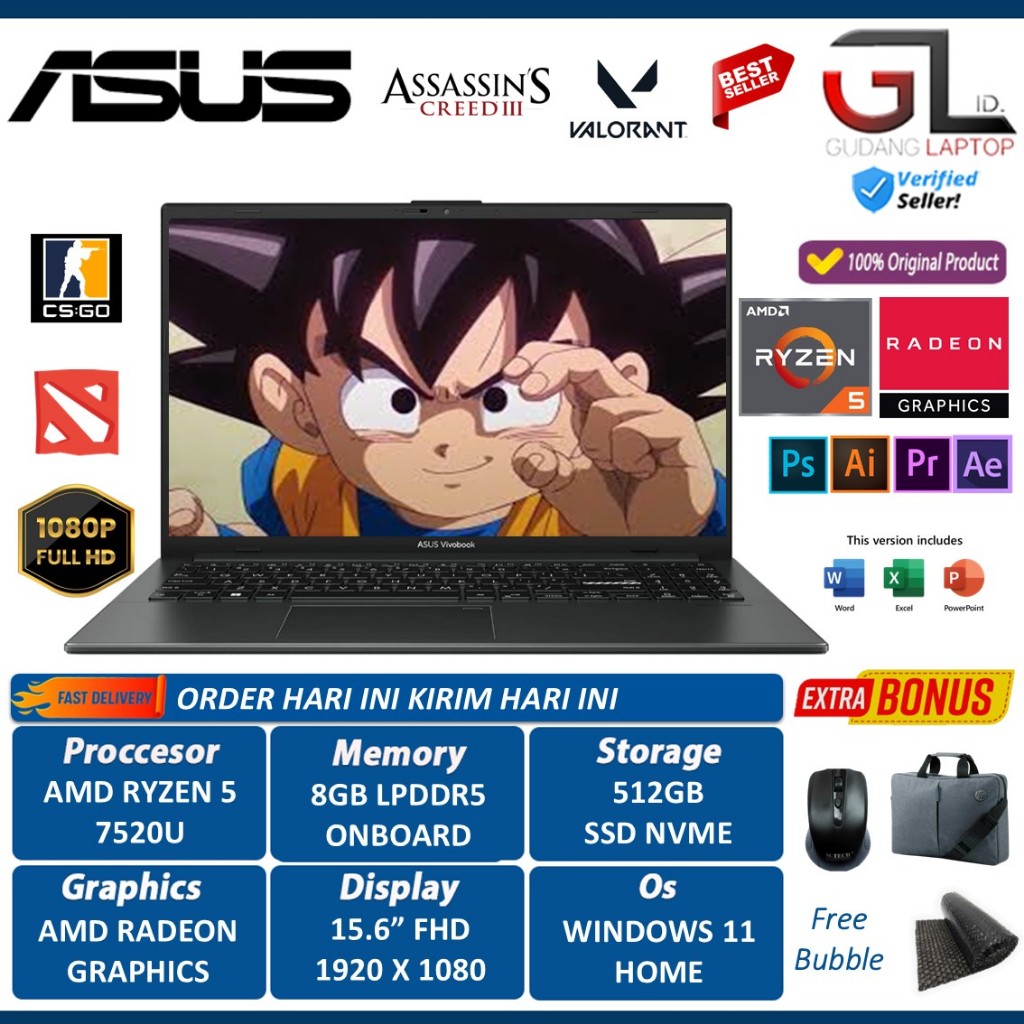 Asus Vivobook 15 E1504FA Amd Ryzen 5 7520U 8GB 512GB 15 Inch Full Hd Ips
