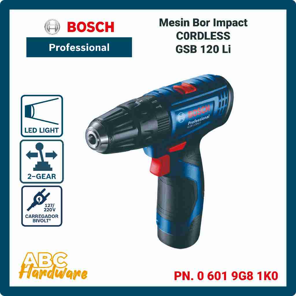 Bosch Mesin Bor Tembok Impact Drill Cordless Dengan Battery 12v
