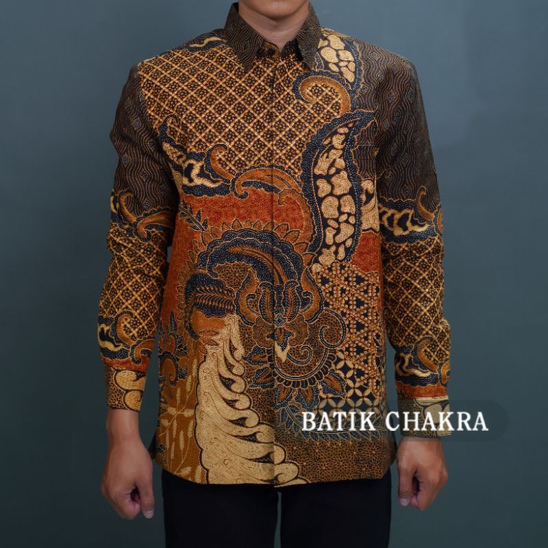 Kemeja batik pria TERRACOTA lengan panjang bahan doby lapis furing motif terbaru