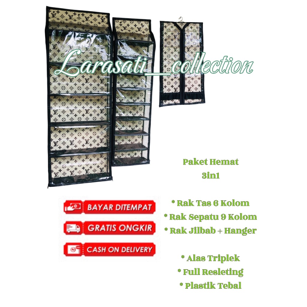 ( Alas Triplek ) Rak Gantung Set  3in1 Karakter Rak Tas Rak Sepatu dan Rak Jilbab Alas Triplek Murah