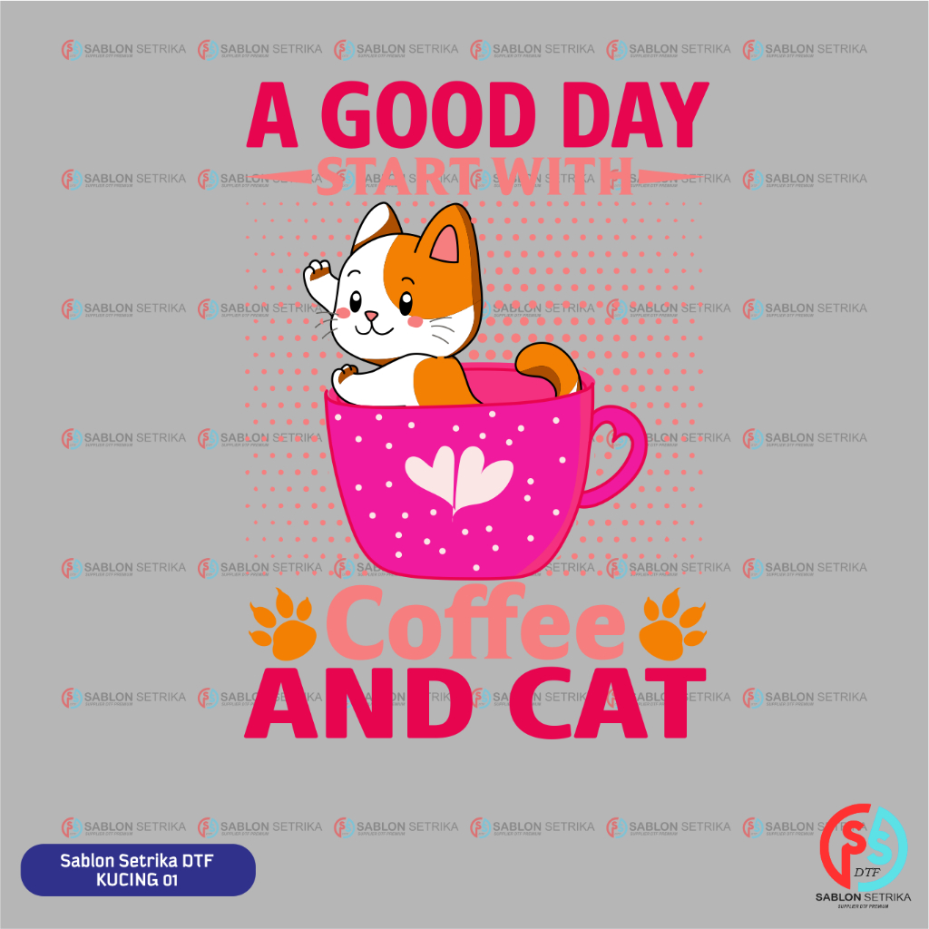 Sablon Setrika Sablon Setrika DTF TEMA KUCING A4 SIAP PRESS