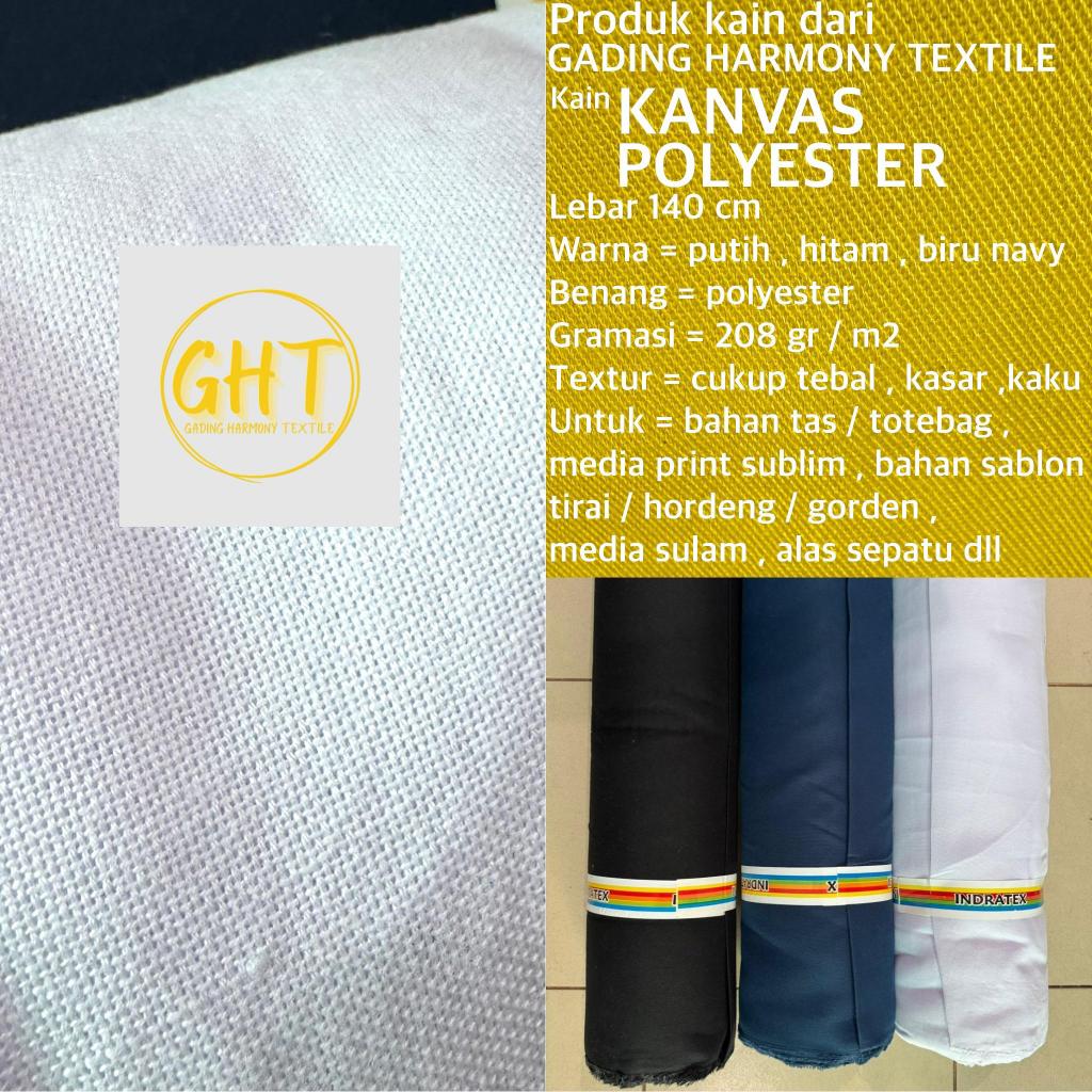 ( per 1 roll ) kain KANVAS POLYESTER KELIR lebar 140 cm canvas tebal warna hitam putih biru navy bah