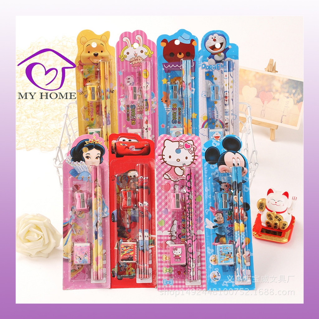 

MYH Stationery Set 5 in 1 Alat Tulis Anak Sekolah Penghapus penggaris Pensil Serutan Karakter Lucu