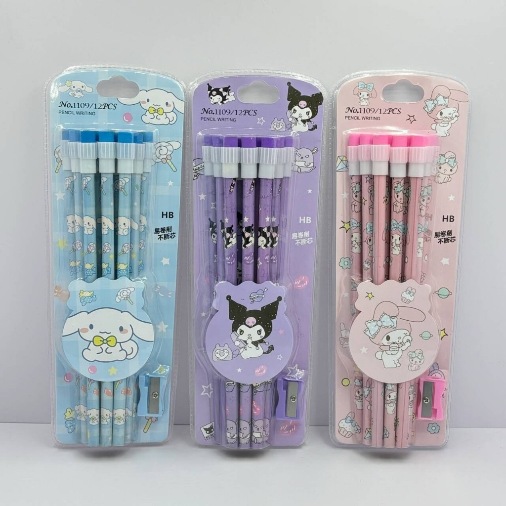

BMD - PENSIL Set Alat Tulis Anak Sekolah edisi SANRIO Cinnamoroll Kuromi Melody 12 PCS free rautan