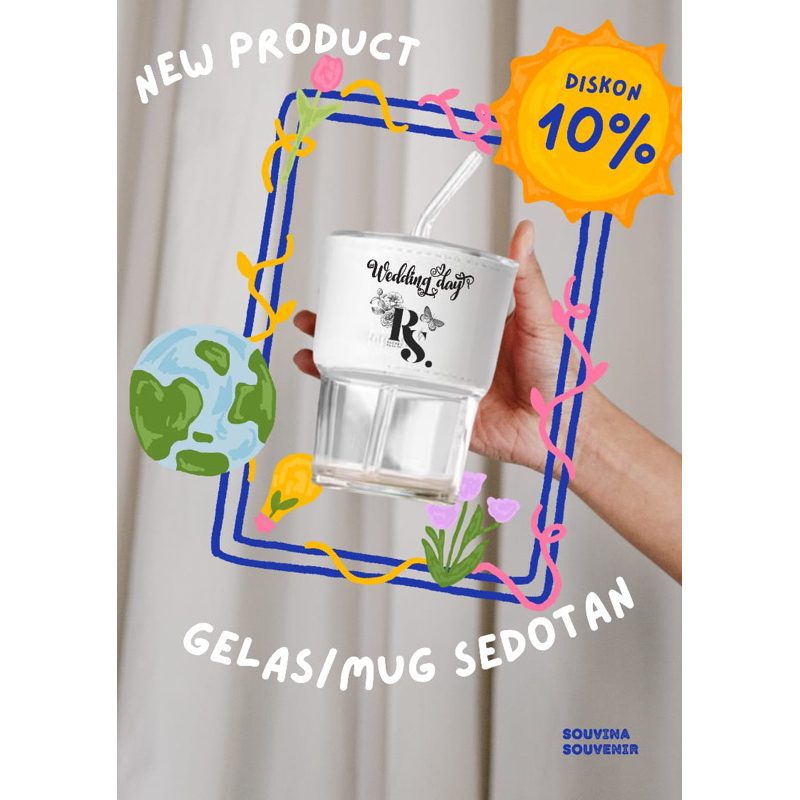 Mug Custom/Gelas Sedotan (Souvenir pernikahan/wedding/kantor/kelahiran/kematian)