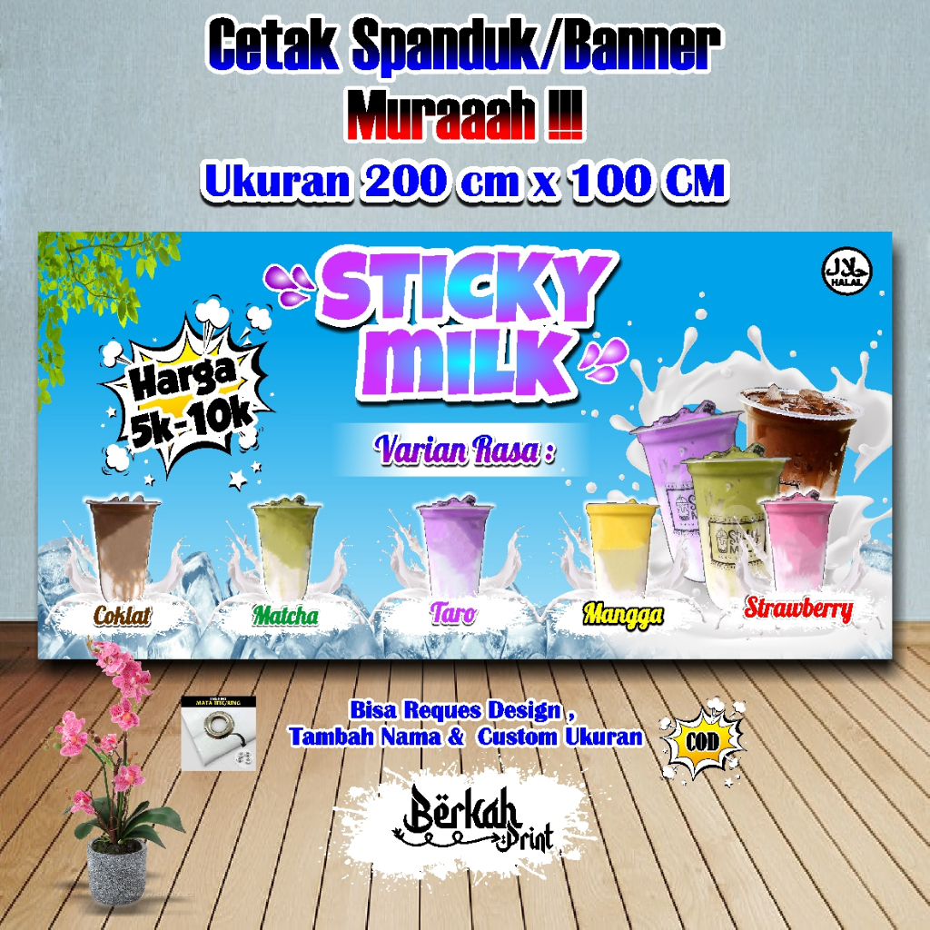 Spanduk Banner Sticky Milk Ukuran 2 Meter x 1 Meter