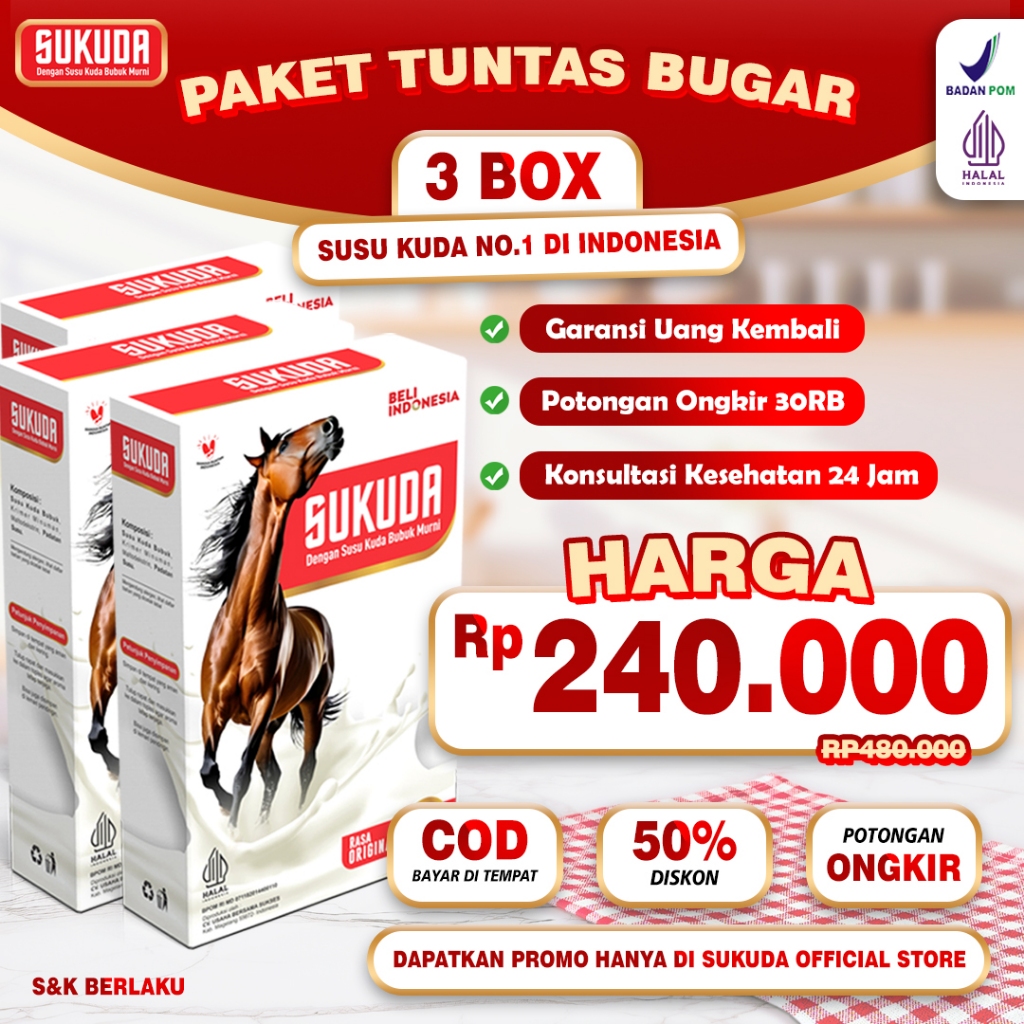 

Sukuda Susu Kuda Murni Terbuat Dari Susu Kuda Murni + Krimer Bubuk Rendah Gula & Lemak Paket 3 Box