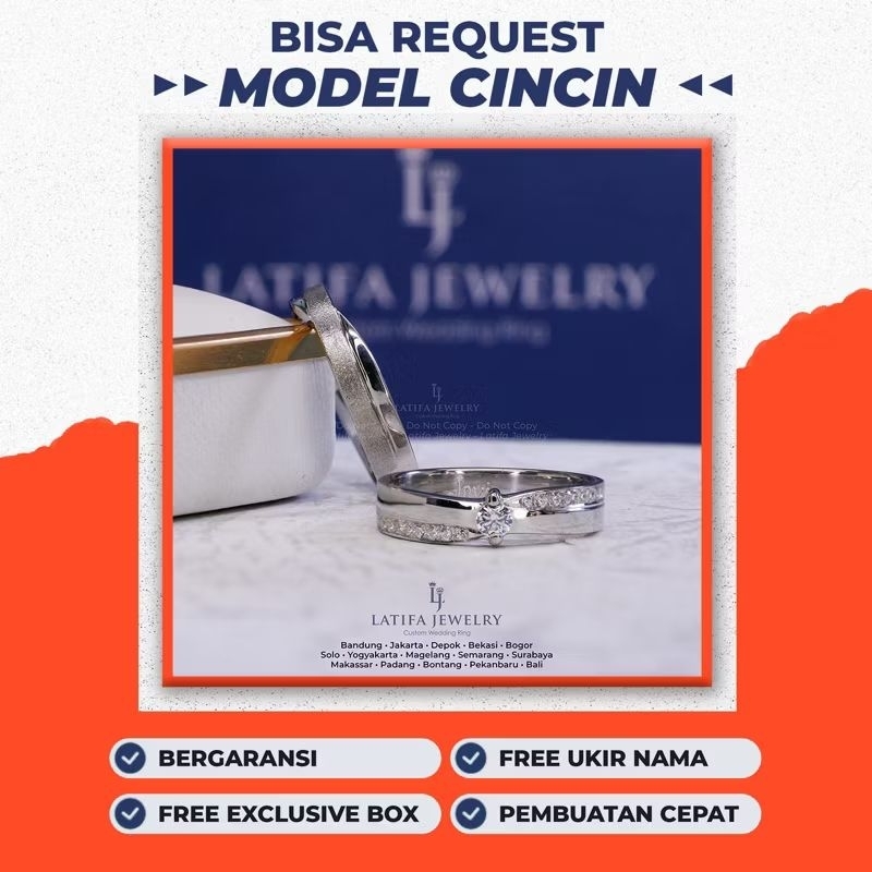 CINCIN TUNANGAN NIKAH PERMATA CEWEK EMAS KUNING 50% DAN COWOK PLATINUM 5% BERGARANSI GRATIS TULIS UK
