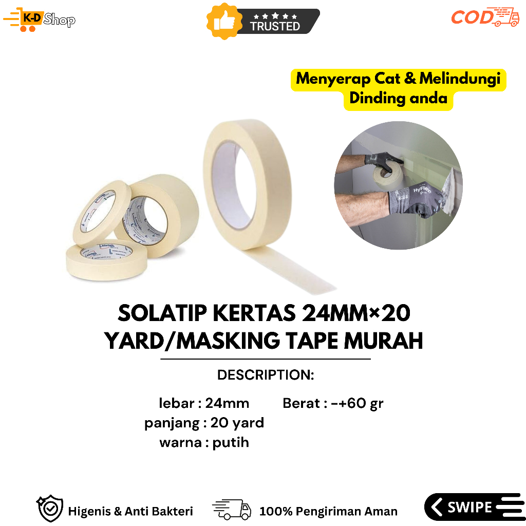 

SOLATIP KERTAS 24MM×20 YARD/MASKING TAPE MURAH