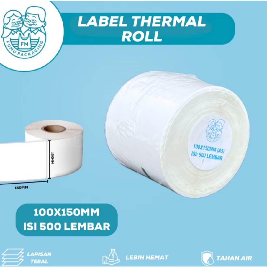 

Label stiker Thermal 100x150mm Waterproof / Sticker Label Continuous / Label Kertas Isi 500pcs Tidak Luntur Lem Kuat