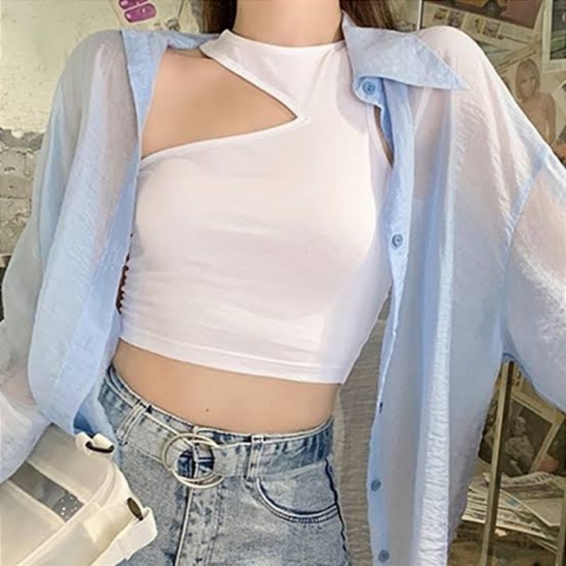 Blus Lengan Pendek Putih Wanita