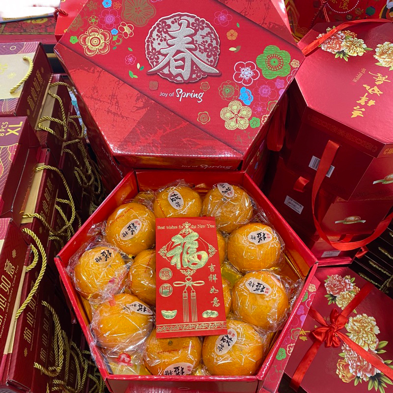 Promo hampers imlek jeruk ponkam taiwan segi 6 | Buah jeruk ponkam manis gift box segi 6 isi 12s