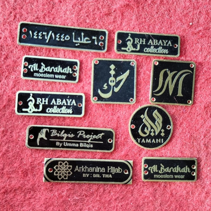 

aksesoris label plat hijab costum ,gamis,baju,tas