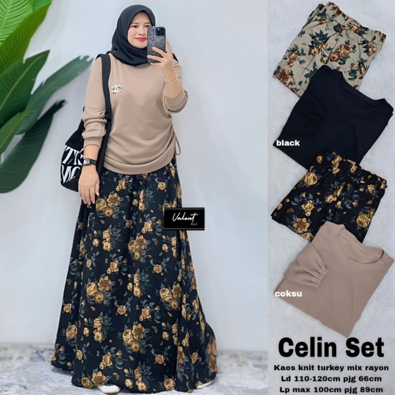 Valent Celin Setelan Rok Wanita Bahan Kaos Knit Turkey Mix Rayon