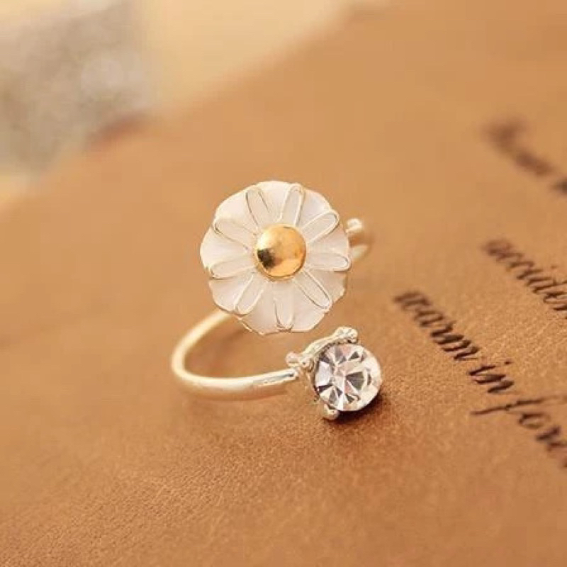 Cincin bunga daisy putih white flower sunflower ring aksesoris accesories perhiasan jewelry berlian 