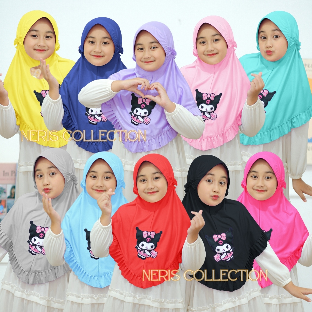 Bergo Anak Kuromi Art / Hijab Anak TK Kekinian / Hijab Anak TK PitaTali Karet / Jilbab Anak Variasi 