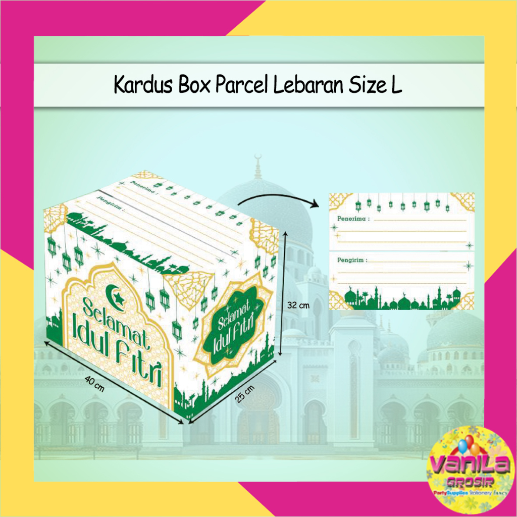 

(1Pcs) Box Parcel Lebaran L 40x25x32cm, kardus eid mubarak, dus parcel idul fitri, kemasan bingkisan parcel paket sirup biskuit, sembako, hampers eid mubarak, idul fitri, dos lebaran, dos, kardus