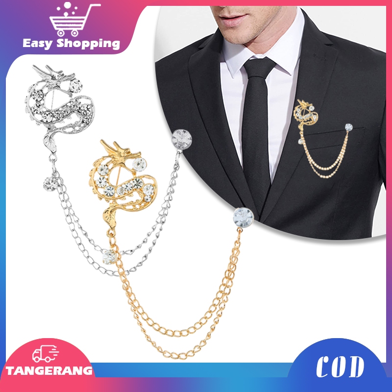 Lapel Pin Bros Jas Dragon Brooch Bros Pin Rantai Jas Lapel Pin Rantai Pin Jas Pria Wanita