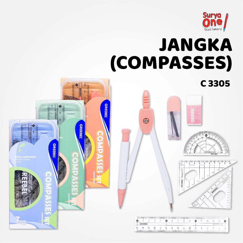 

Jangka SET Plus Penggaris / Math SET / Greebel Jangka C 3305 Suryaone