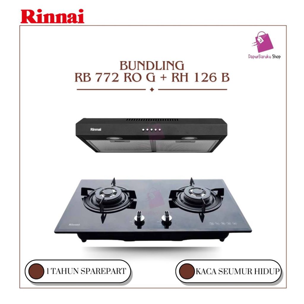 Kompor Rinnai RB 772 ROG + Cooker Hood Rinnai RH 126 B
