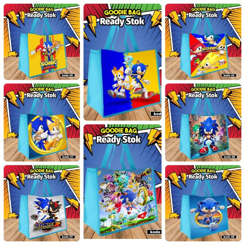 

{LANCAR 10Pcs} tas kantong makanan snacks/goodie bag karakter SONIC katalog 1-8/tas ultah/kantong