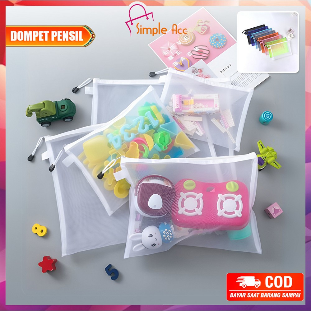 

DO-A111 Tempat Pensil Jaring Transparan Zipper Bag Penyimpanan Serbaguna / Pouch Tas Alat Tulis Anak Sekolah / Dompet Pensil Tempat Makeup Portabel