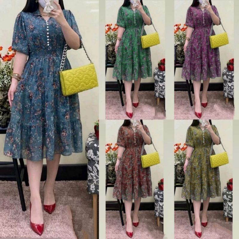 HARUKA PITA SMOK ANJANI DRESS  DAILY OUTFIT BUNGA SERUT RAYON BAJU WANITA CANDY LADY ATASAN OUTFIT M