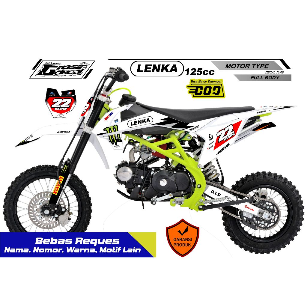 Decal Stiker Trail Mini LENKA / SYMOTOS / RFZ 125cc Putih Full Body Free Custom