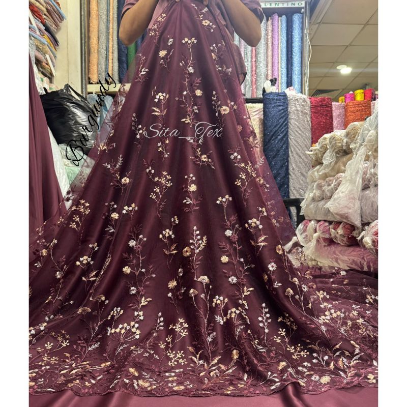 Kain Bahan Tile Gardenia /Tile Garden / Tile Bunga / Bahan Tile Kebaya